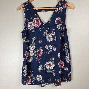 Maurices Floral Sheer Navy Blue Tank Blouse